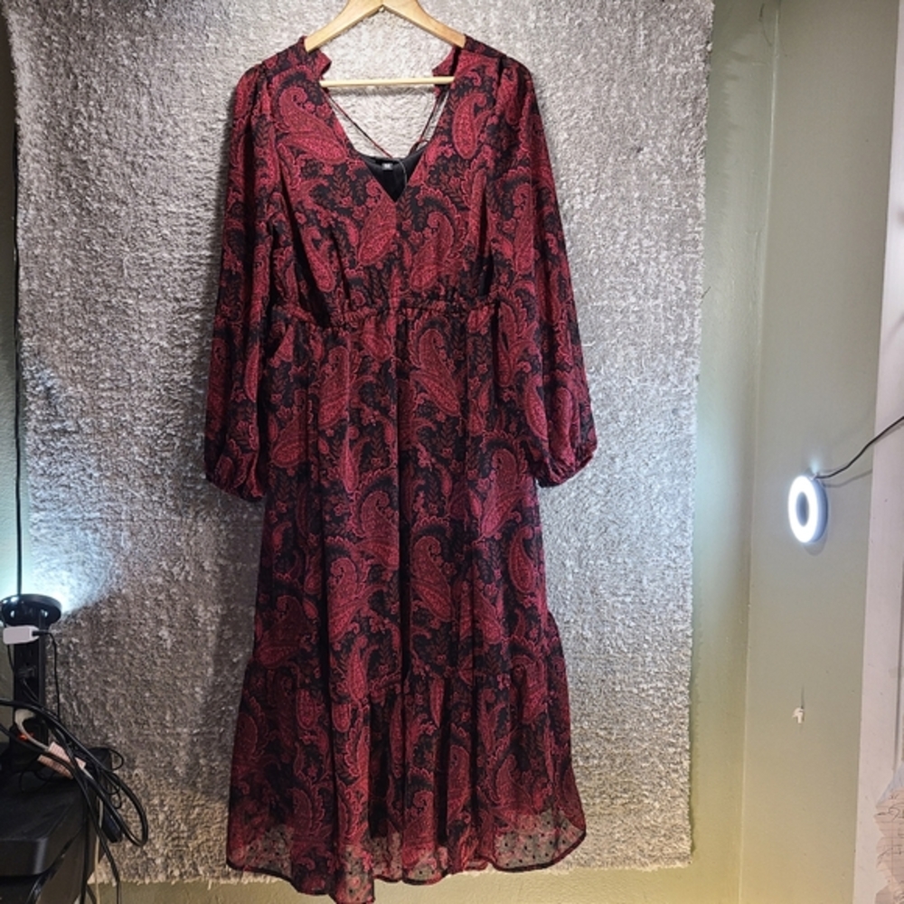 Torrid Tea Length Clip Dot Open Back A-Line Long Sleeve Dress Sz 00, M, L NWT